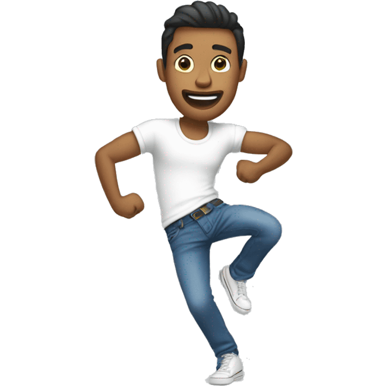 Dancing guy with white t shirt and blue jeans emoji