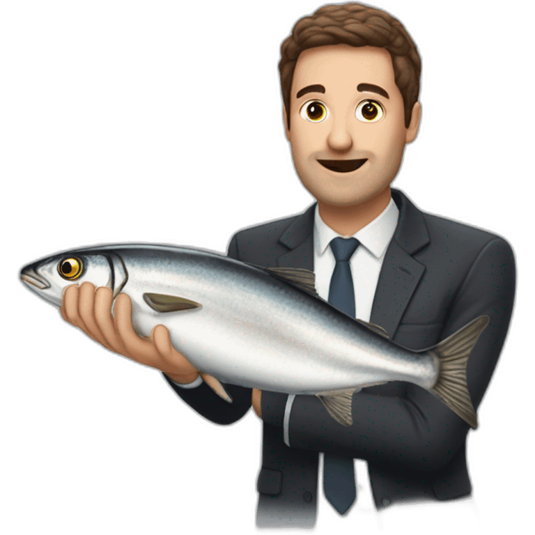 patrick sebastien avec une sardine dans la main emoji