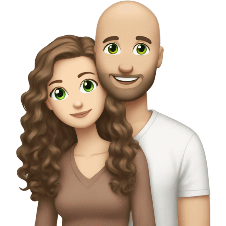 bald bearded guy green eyes hug long curly brown hair white girl emoji