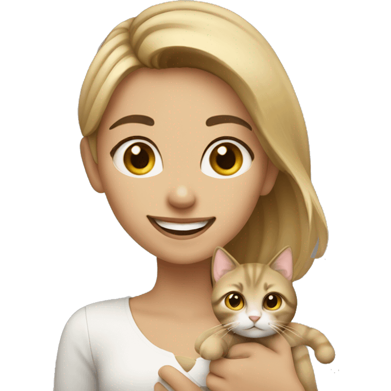 A  girl from Dubai with blonde brownish hair holding a cat and smiling and winking  emoji