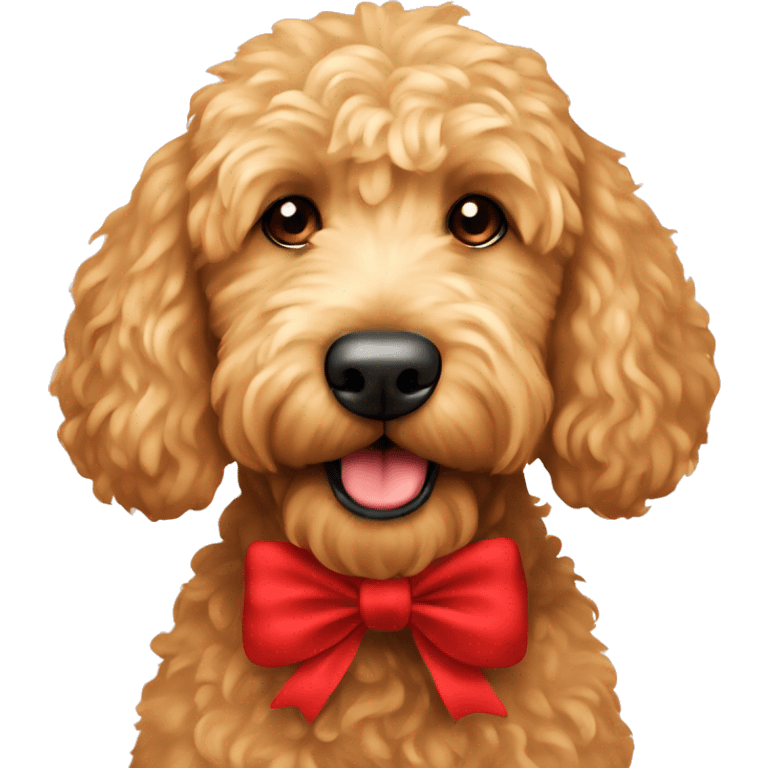 Golden doodle with red bow emoji