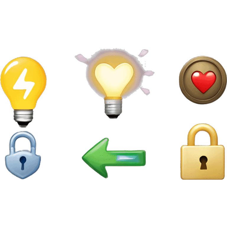 Top Left: A heart with an ear.
Top Right: A handshake with a lock.
Bottom Left: A circle of interconnected people.
Bottom Right: A glowing light bulb with a rising arrow. emoji