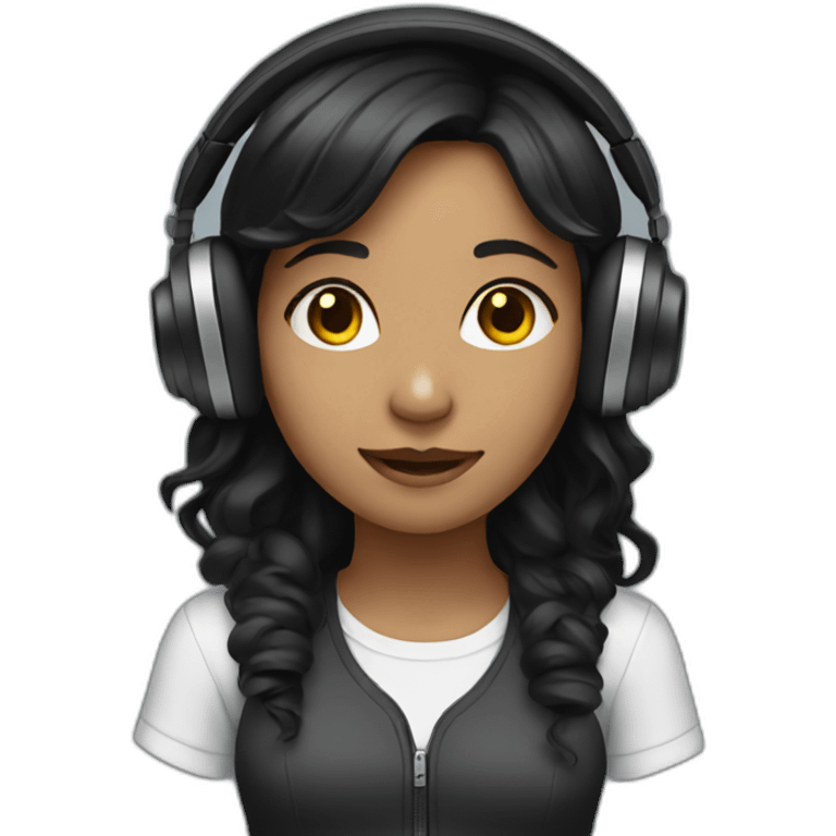 girl with black wavy hair wearing headphones emoji