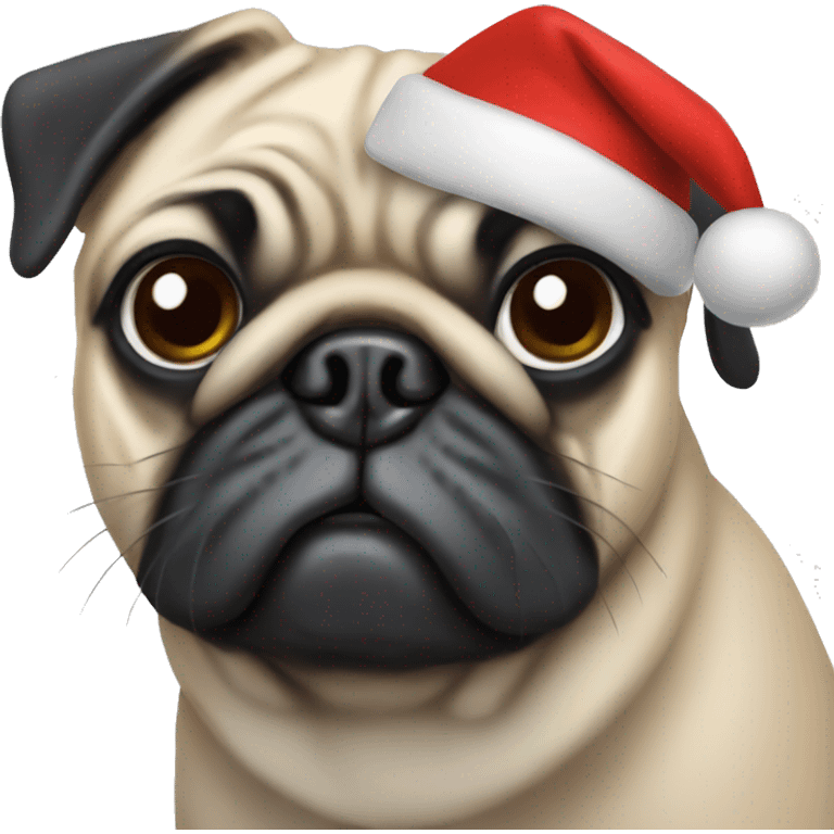 pug wearing a christmas hat emoji