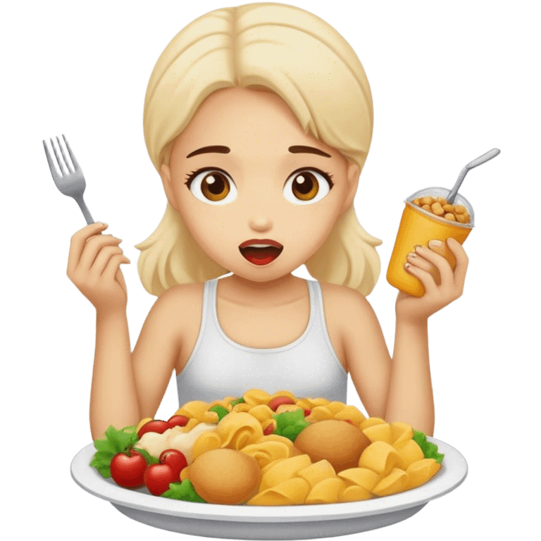 Girl eating a lot of food emoji