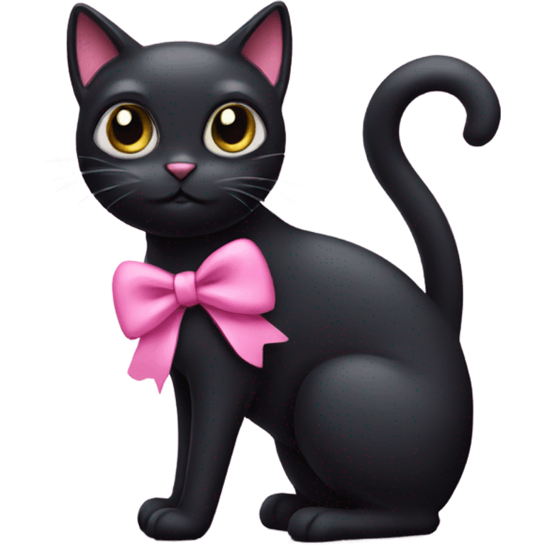 A black cat with a pink  bow  emoji