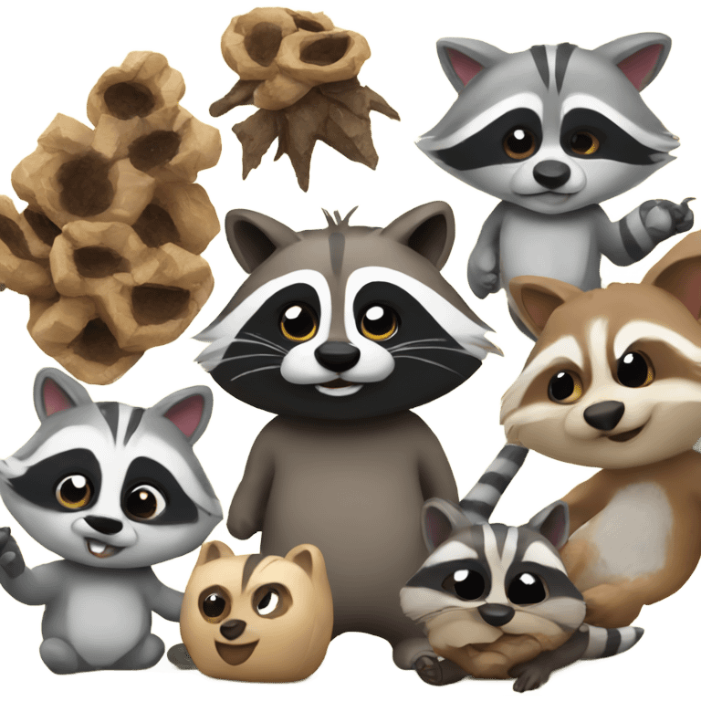 Raccoon with friends and pc emoji