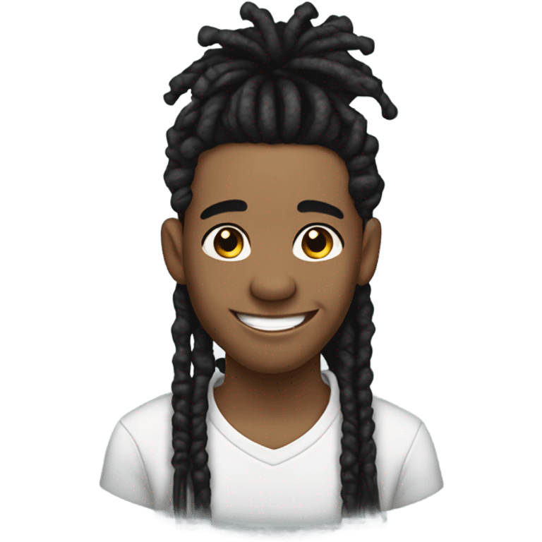 young guy with black dread locks wearing earrings and big lips and smiling with dimples emoji