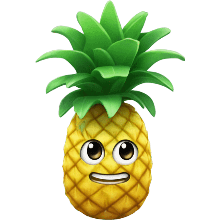 3D one shy pineapple  👱‍♀️🍍 with big shiny eyes 👀 The pineapple cute embarrassed ☺️ emoji