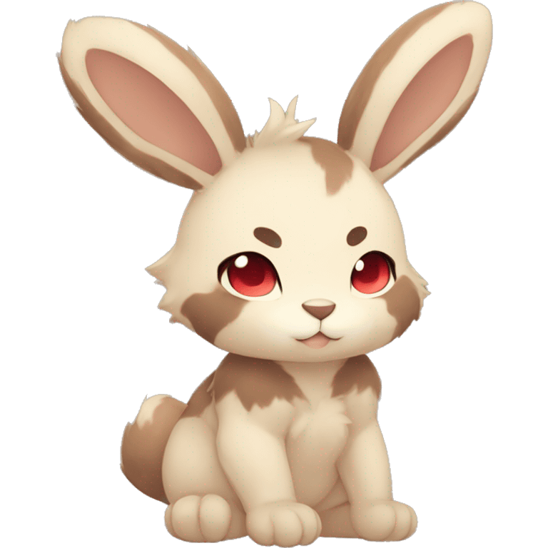 Cute, Chibi, Kemono-style, Anthro, Fur-Sona, Dark-Brown, Normal-type-Ground-type Tan-Rabbit-Fakémon with Dark-Red eyes, beige belly, beige paws, beige feet, beige freckles, full body emoji