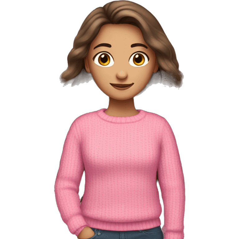 brunette girl with long hair and pink jumper  emoji