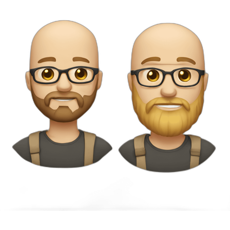 one strong and bald, one blond with glases and beard, one brown hair and beard emoji