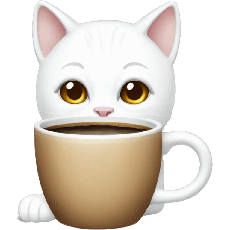 White cat drinking coffee  emoji