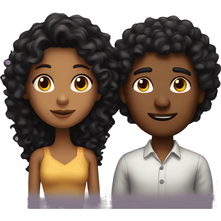 A guy with brown skin and big black curly hair kissing a girl with ginger long hair  emoji