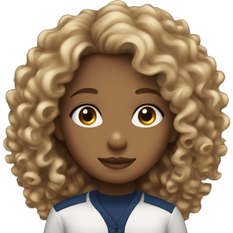 Curly haired girl, navy blue eyes, iphone emoji theme emoji