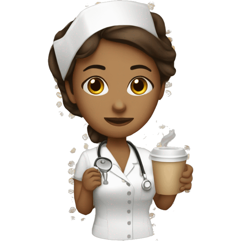 Brown nurse female, night shift in a mental hospital, drinking coffee  emoji