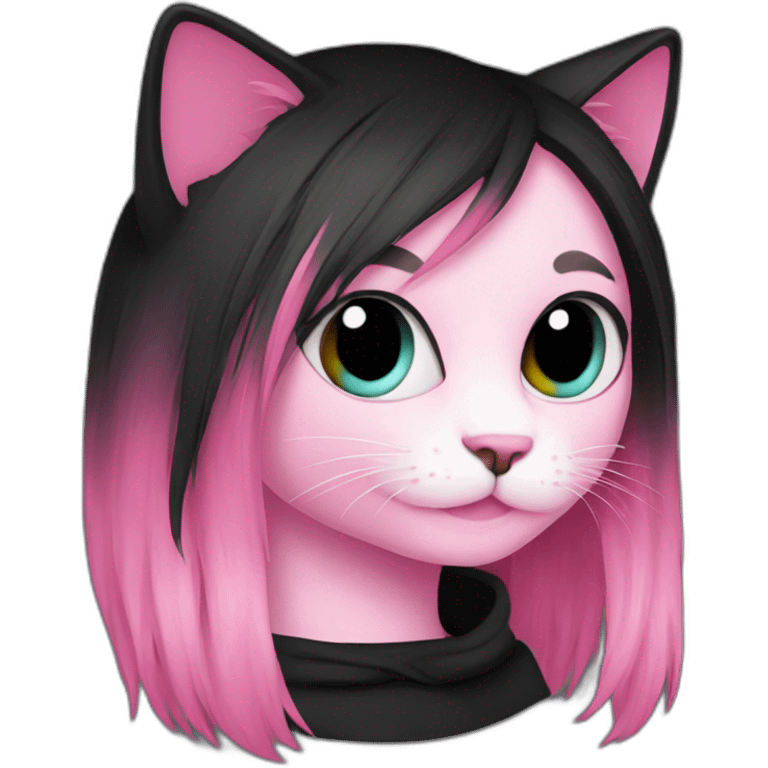 emo cat black pink long hair emoji