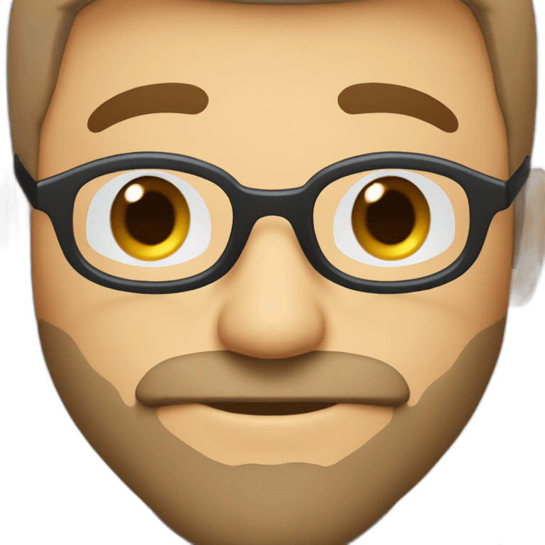 cara de hombre blanco con barba blanca, sin bigote, cejas café,lentes azules redondos, sorprendido emoji