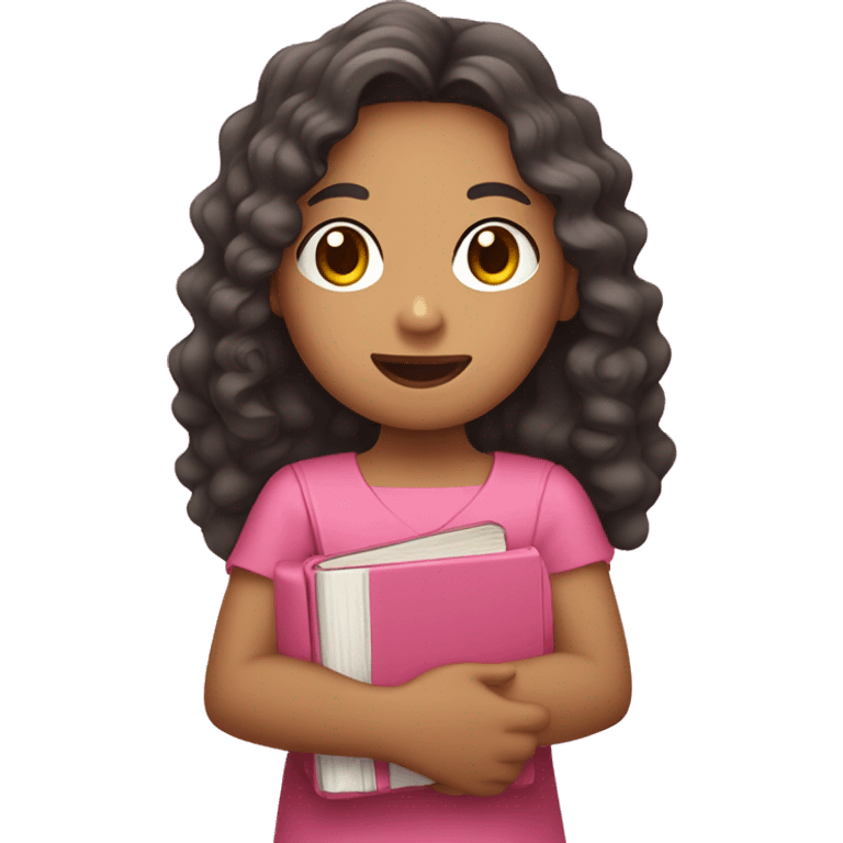 curly filipina girl wearing pink dress holding a bible emoji