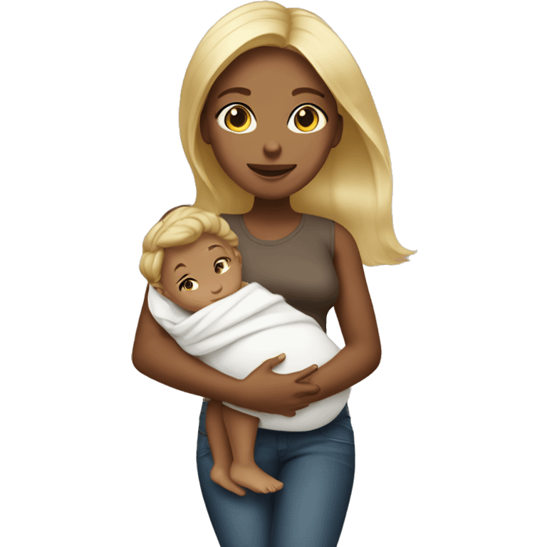 Brown with blonde highlighted hair Girl with baby emoji