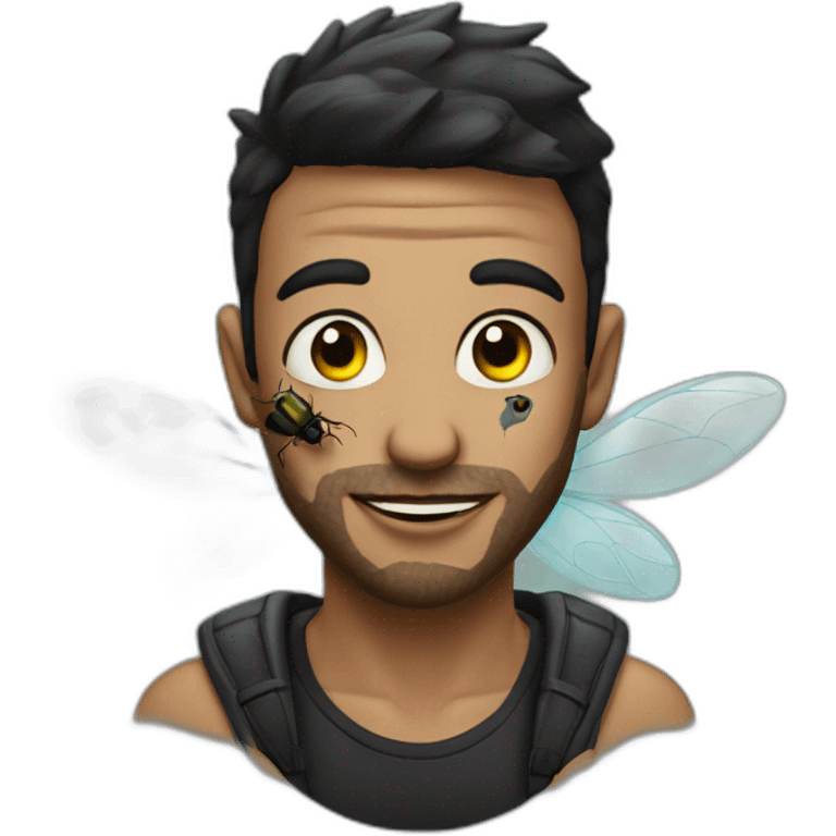 guy with face tattoo of a fly emoji