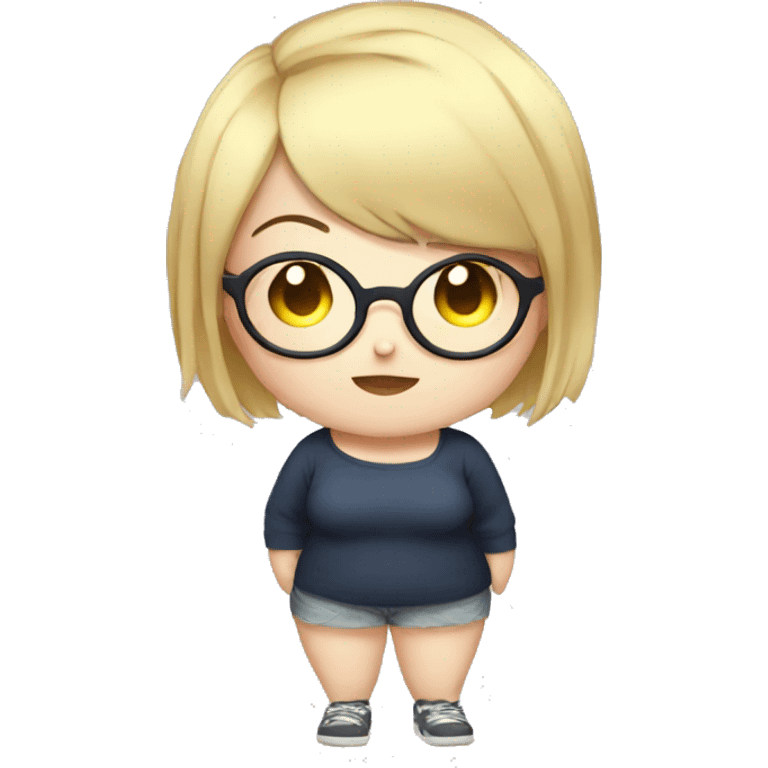 Chubby anime girl with glasses and short blonde hair full body emoji