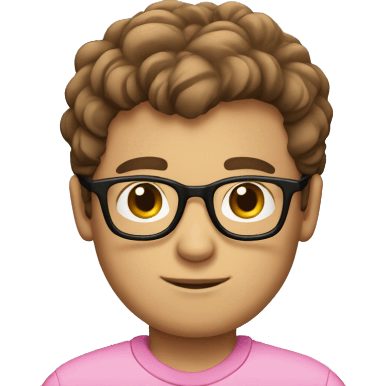 brown hair boy with beard small glasses and pink polo emoji