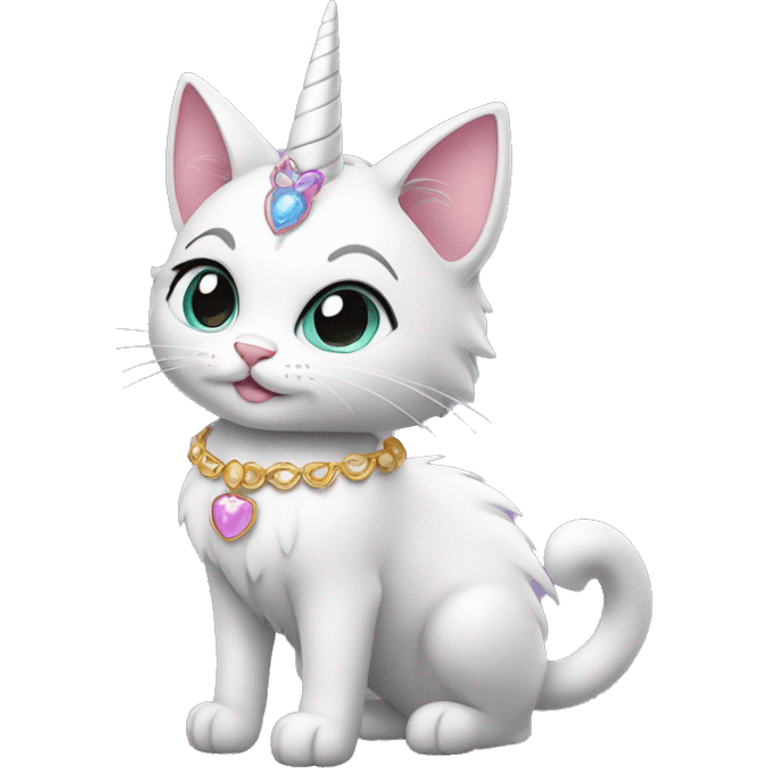 Magical princess-cat with unicorn horn and necklace full body emoji