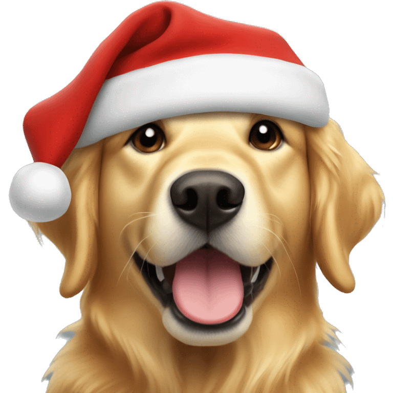 Golden retriever with Christmas hat emoji