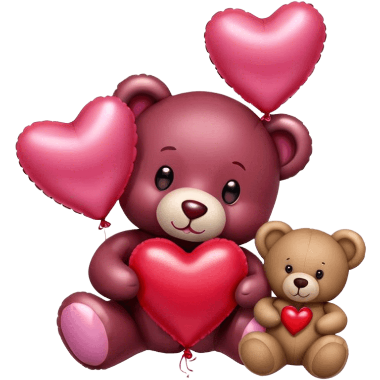 maroon love letter, three metallic pink heart-shaped balloons and red kisses and love teddy bear emoji