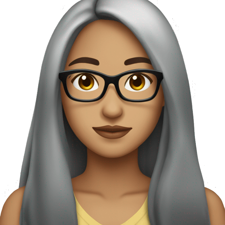 Pretty Hispanic girl with black long hair with glasses and black shirt emoji