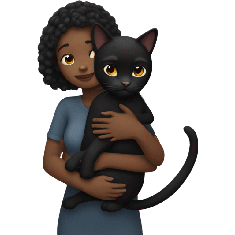 A black girl hugging a  black cat emoji