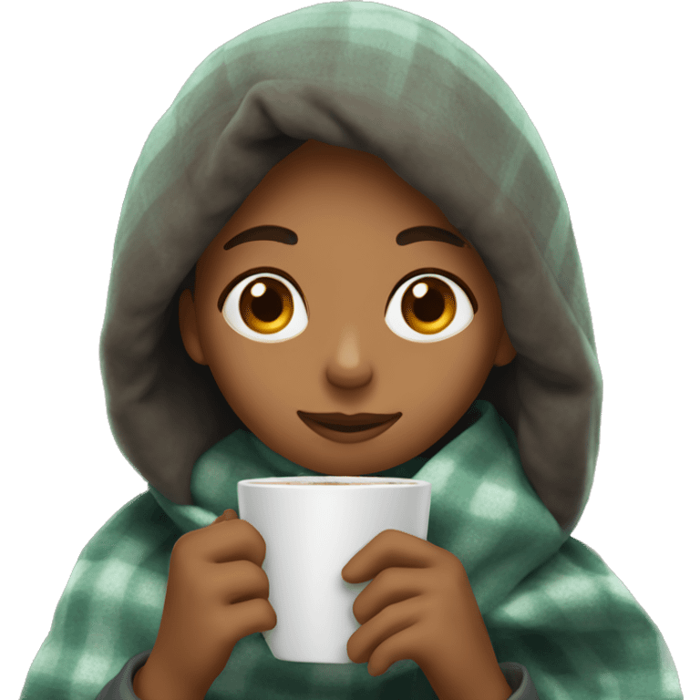 a girl drinking hot chocolate with blanket emoji