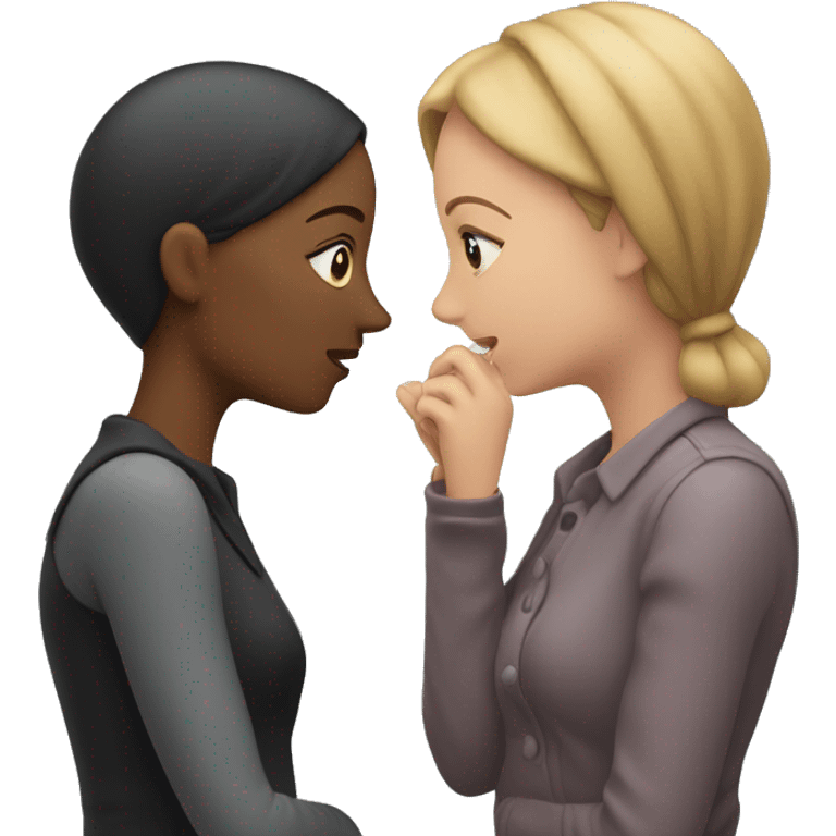 One woman whispers into the ear of another woman closing by hand emoji