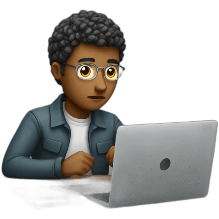 a persona sitted and very focused on his laptop emoji