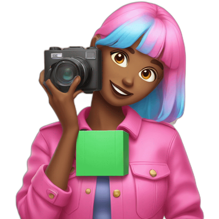 influencer taking a picture of herself with a bright box in her arms emoji