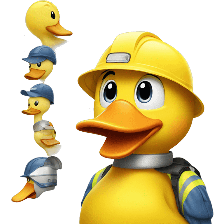 The big yellow duck is wearing a safety helmet emoji