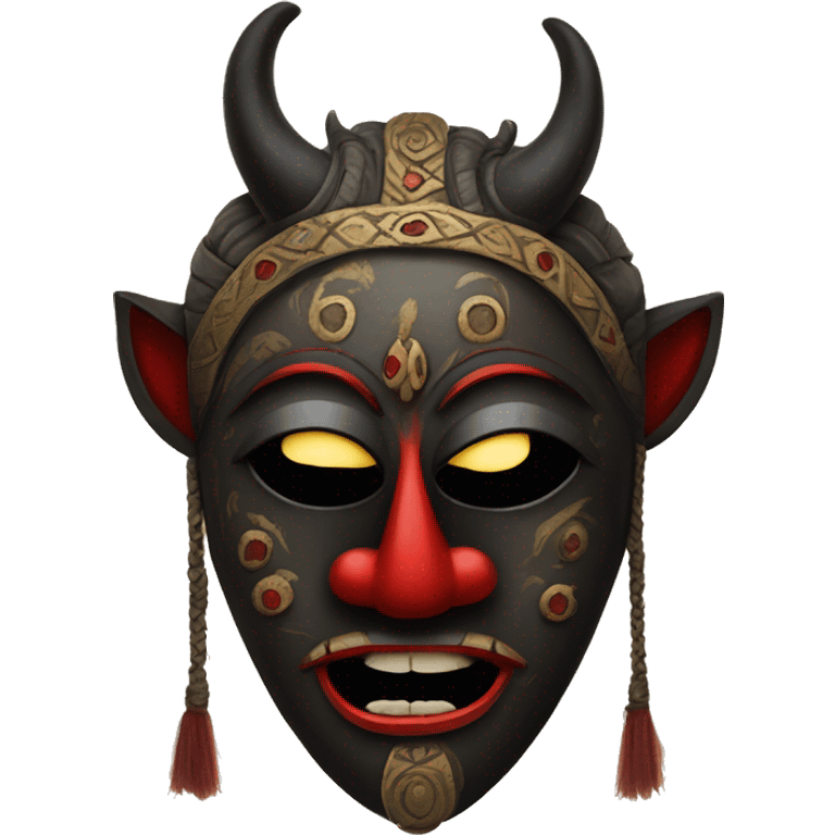 kala mask nazar which is used in india and hanged outside houses it has horns and pitch black with red lips  emoji