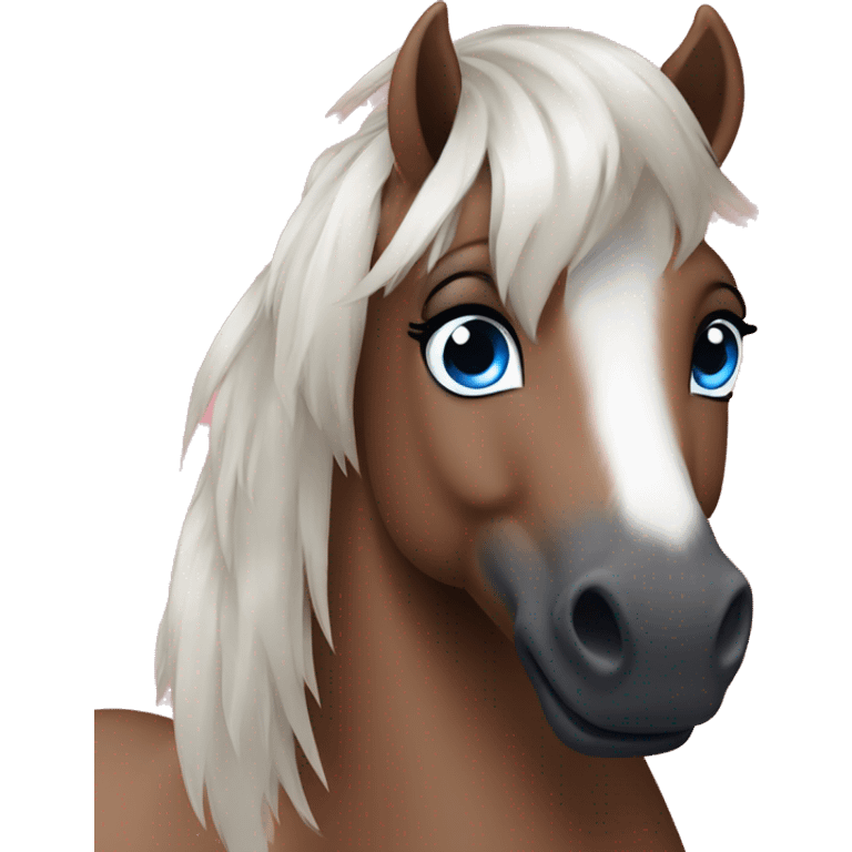 Pony Brown and White with Blue eyes and black haïr and pink nose emoji