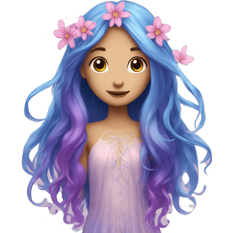 Beautiful, flower, fairy, pink, blue, purple, long hair emoji