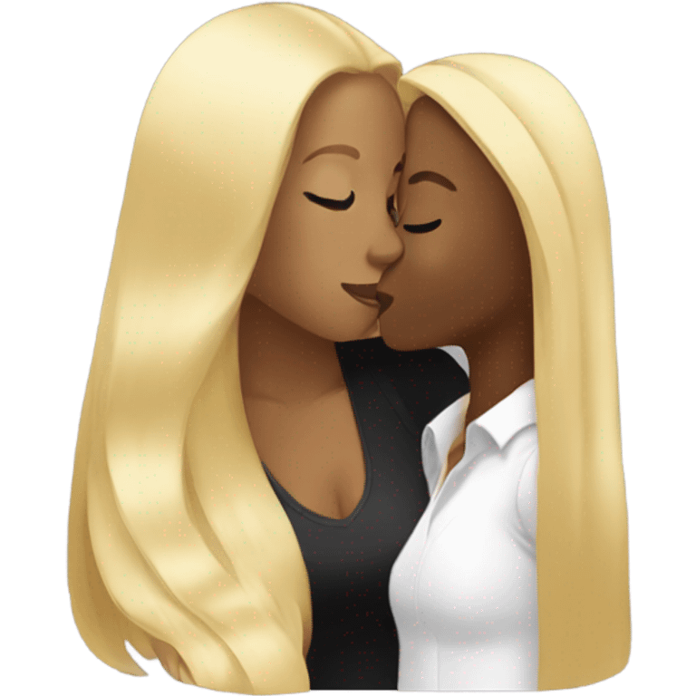 Long blonde hair kissing a light black woman emoji