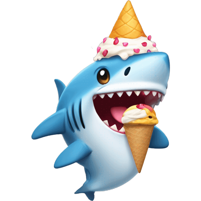 cute shark with ice cream on head emoji