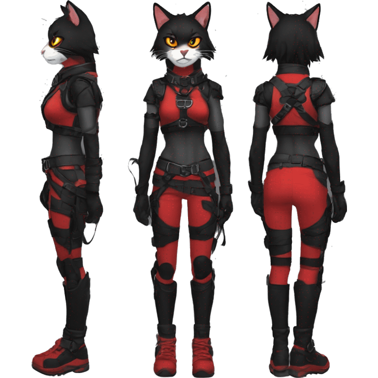 Anthro Edgy fursona cool anthro black red cat warrior harness collar techwear emoji