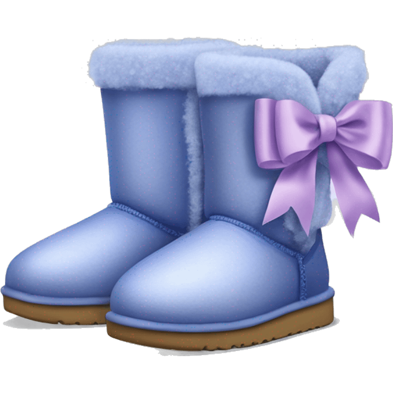 Realistic pair of periwinkle Ugg fur boots with silk ribbon bows. emoji