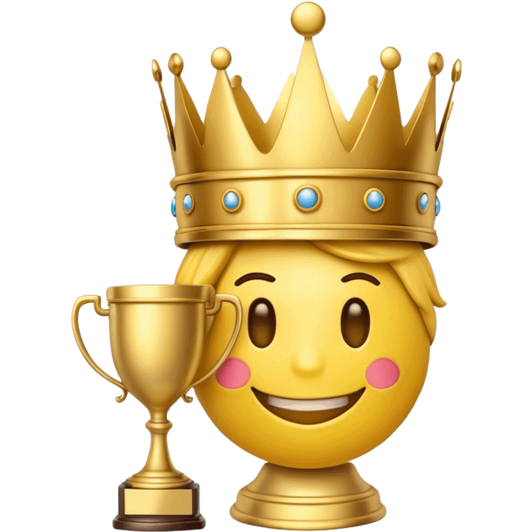 Smiley face emoji with a king crown and a gold trophy  emoji