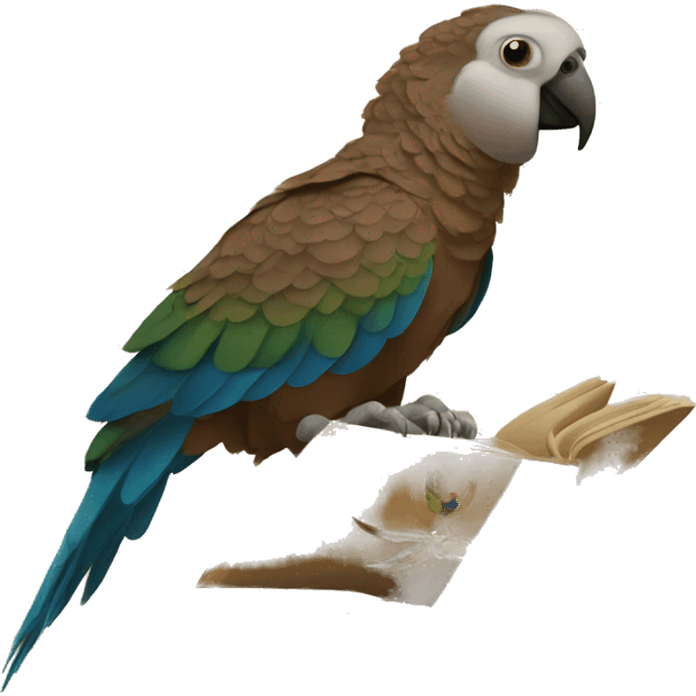 a brown parrot reading the bible emoji