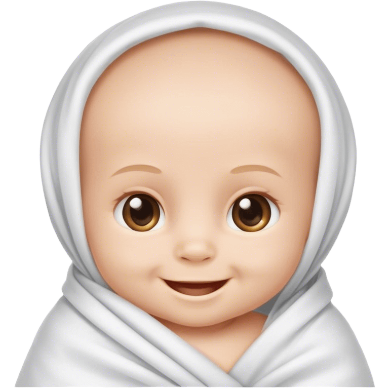 full newborn baby smiling in white sheet emoji