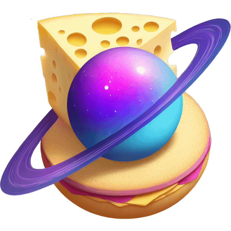 sparkly glittery blue purple and pink gradient planet with a saturn ring dripping cheese emoji