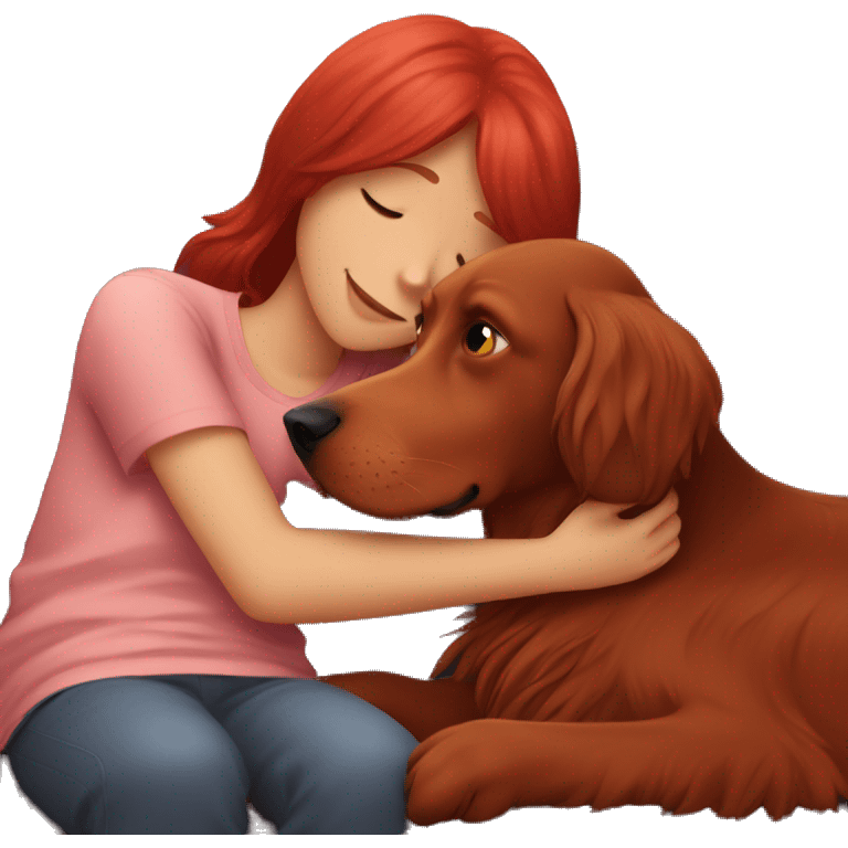 Girl cuddling with red setter on couch emoji