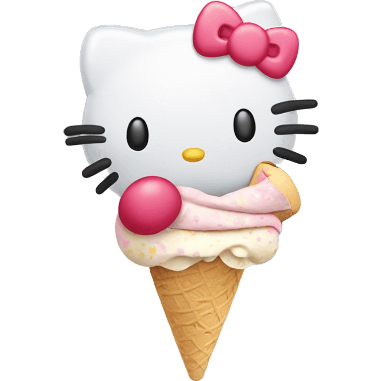 Hello Kitty, eating ice cream ￼￼￼ emoji